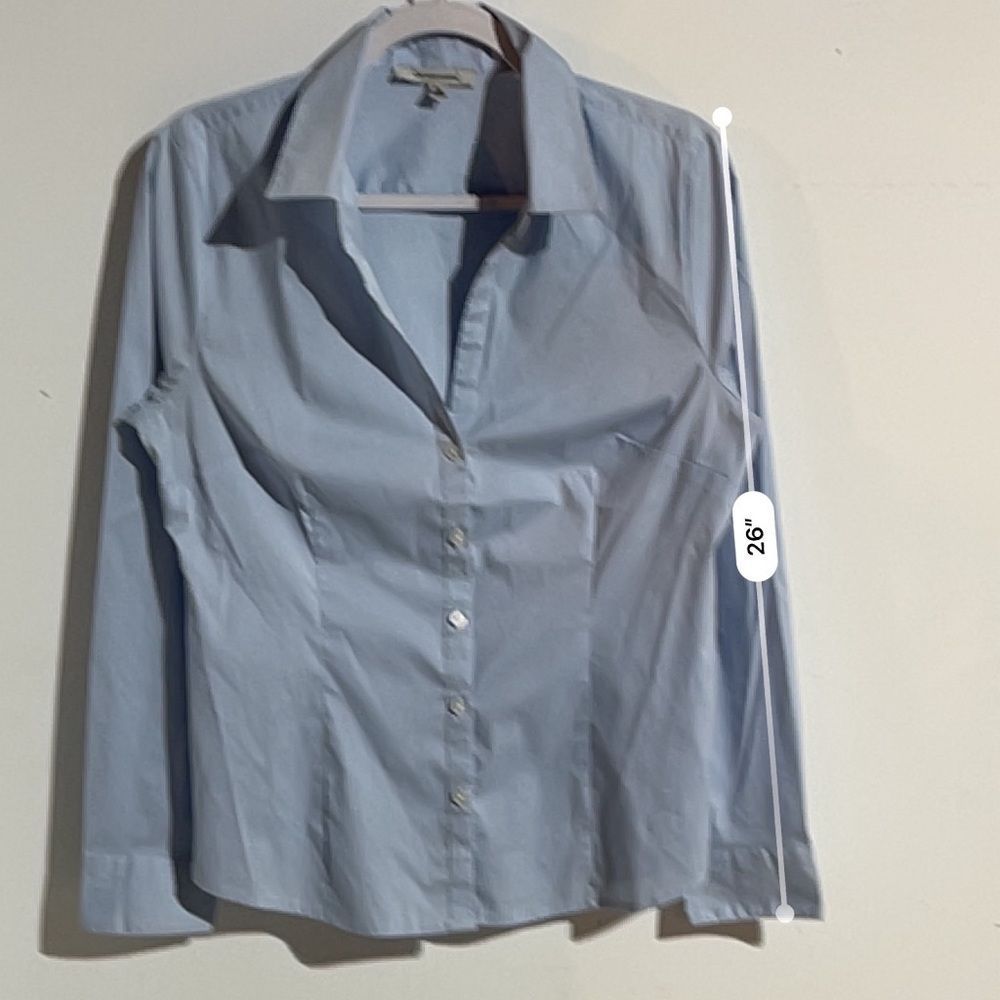 Quintessential blue pink stripe button down blouse - Picture 13 of 14